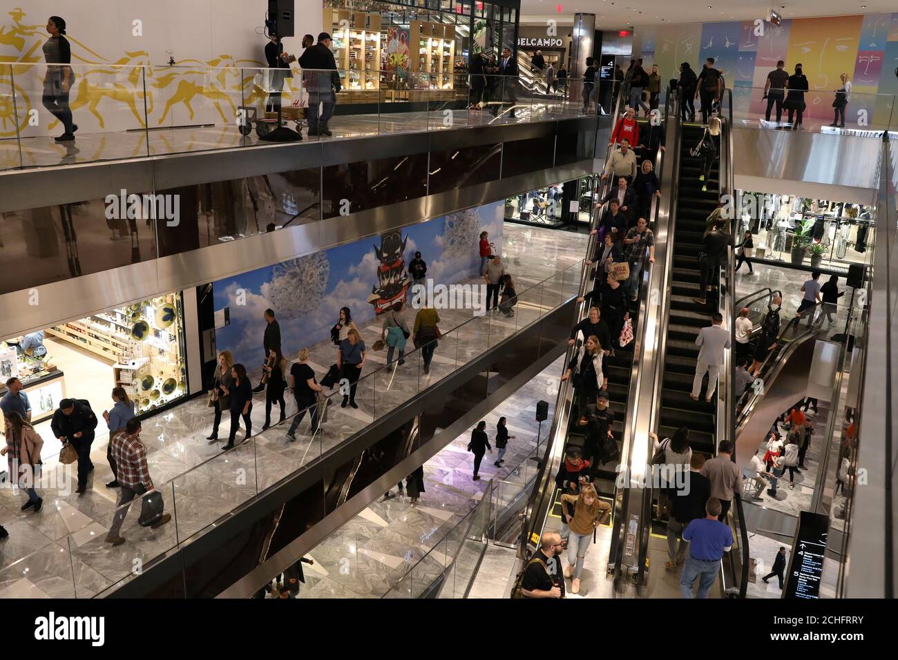 People tour The Shops during the grand opening of The Hudson Yards development, a residential, commercial, and retail space on Manhattan's West side in New York City, New York, U.S., March 15, 2019. REUTERS/Brendan McDermid Stock Photo