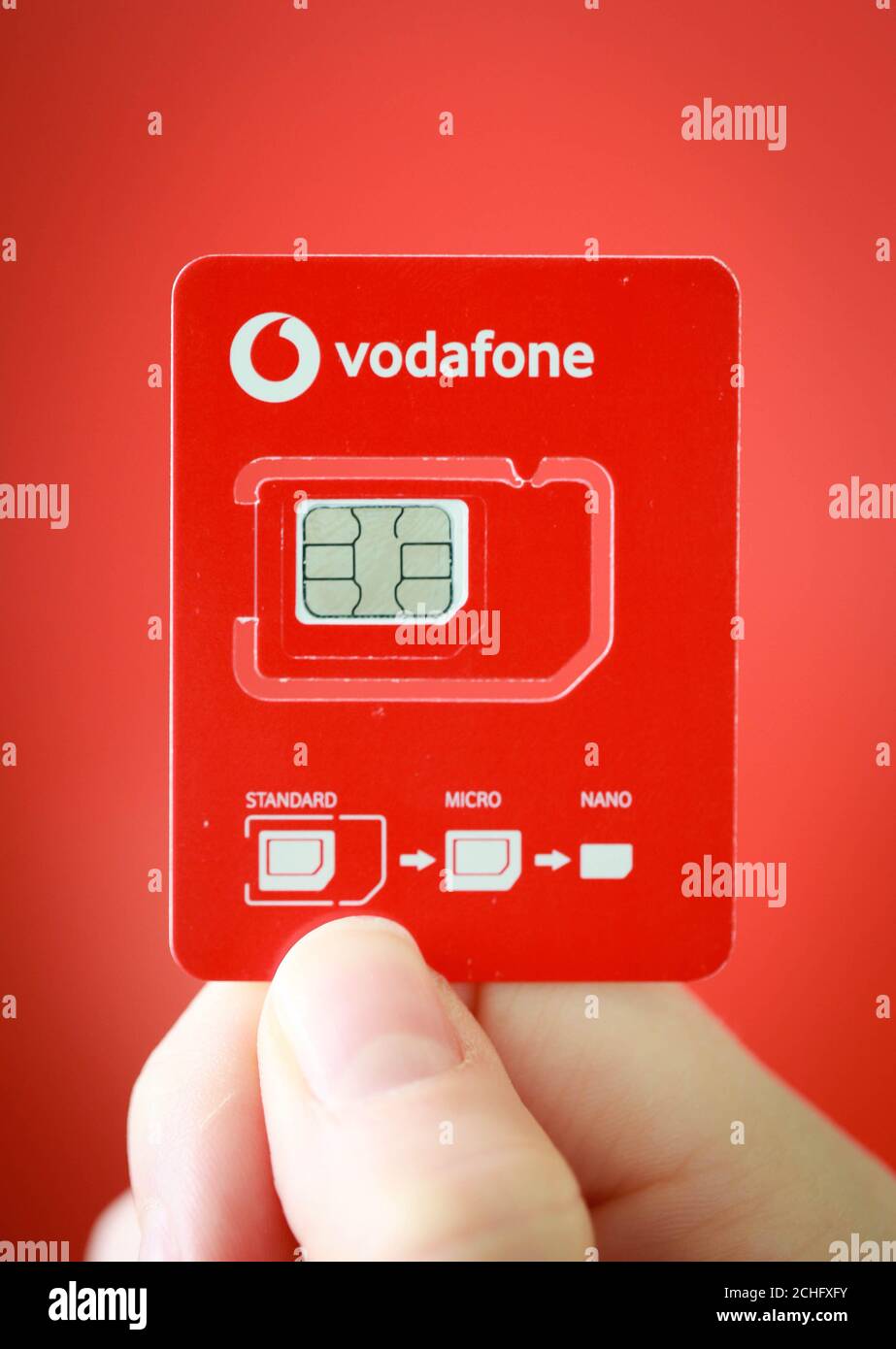 EDITORIAL USE ONLY The new half-sized SIM card holder from Vodafone that is  launching from Christmas 2019, reducing the amount of plastic needed to  produce their SIM cards Stock Photo - Alamy