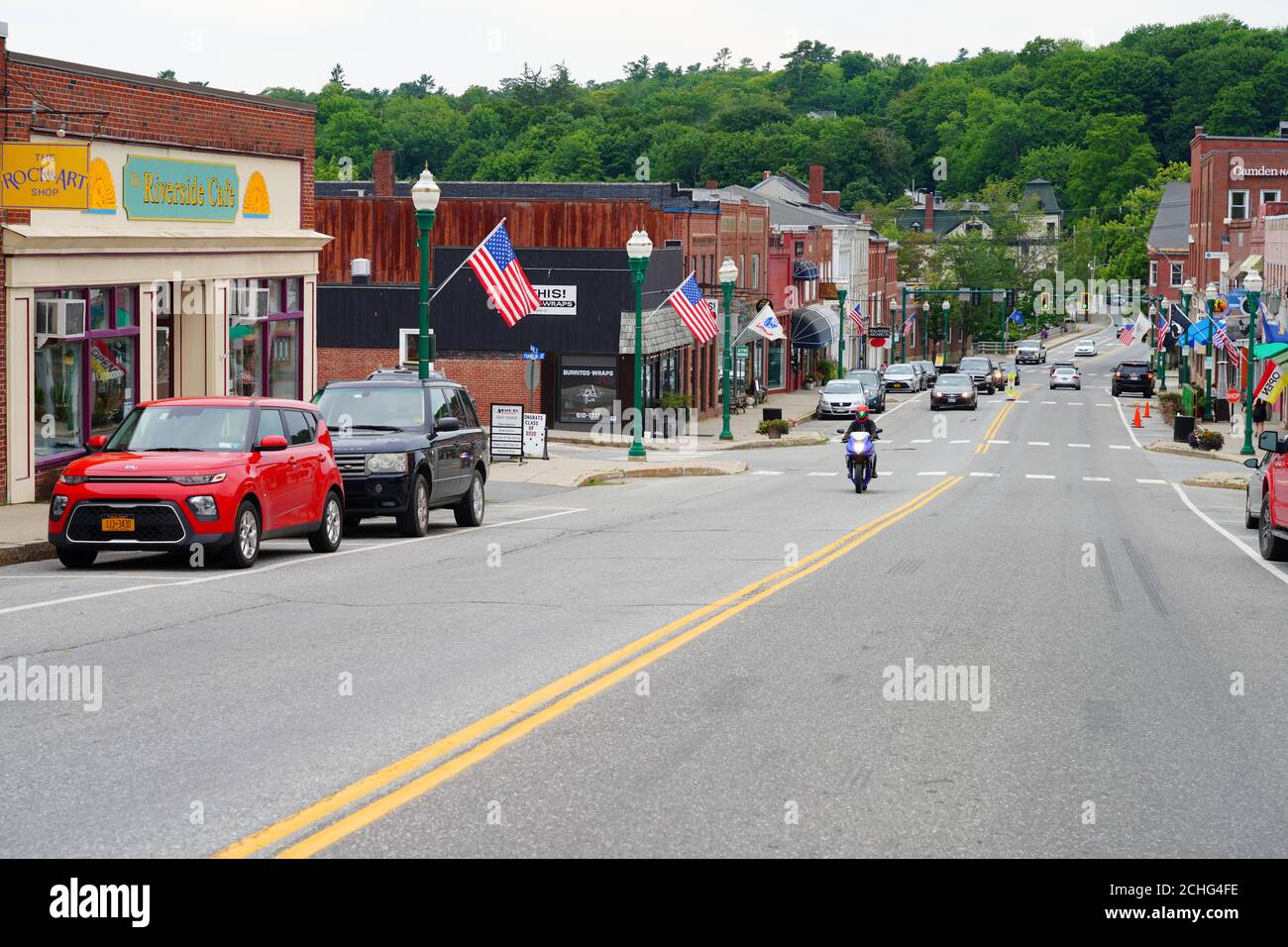 ELLSWORTH, ME 9 AUG 2020 View of downtown Ellsworth, a city in