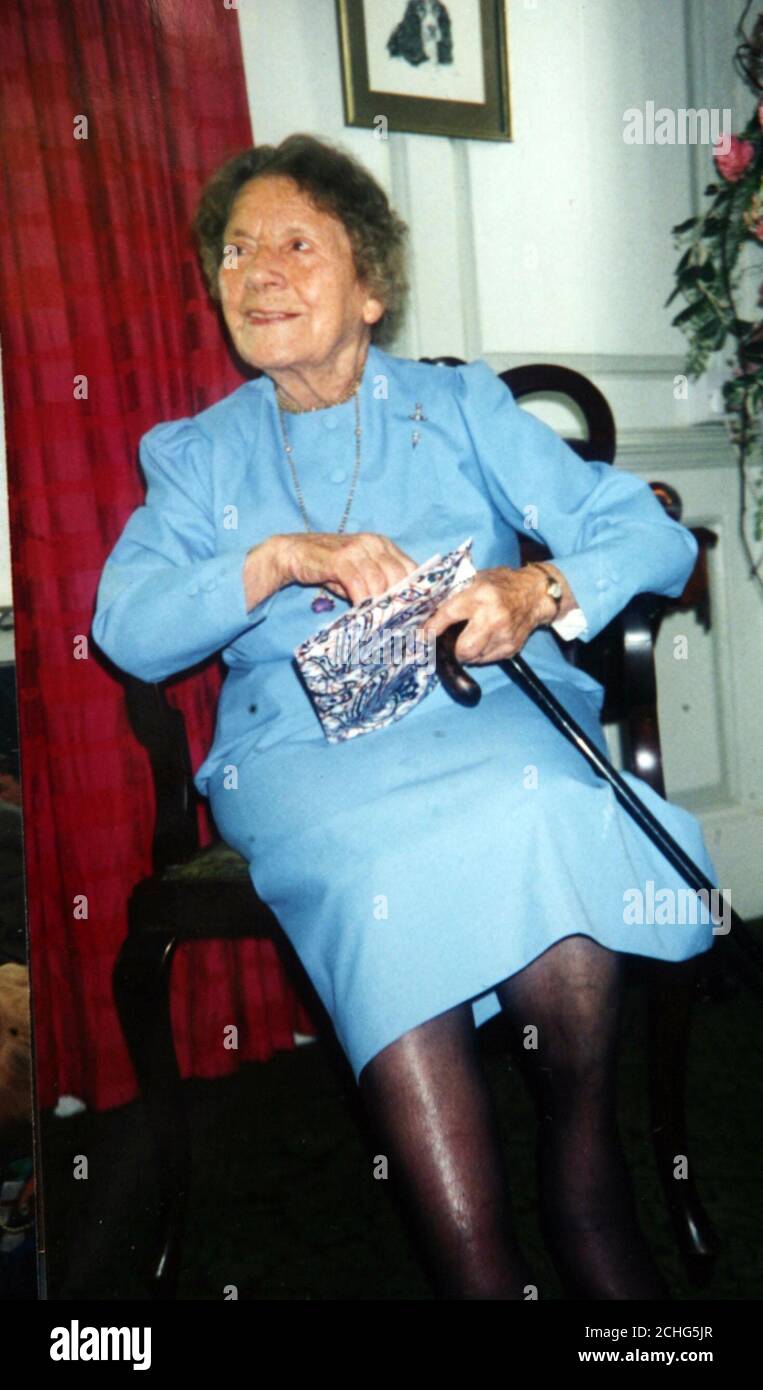 Collect photo dated 1997 of Mrs Mary Brown, who celebrated her 110th birthday today with a party at Eastlake Residential Home in Godalming, Surrey - picture shows Mrs Brown on her 100th birthday. Stock Photo