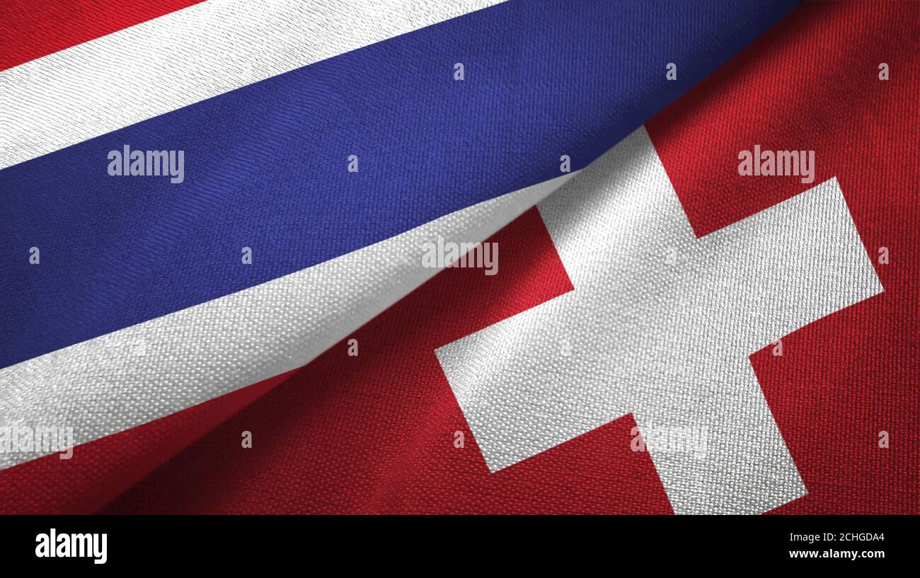 Thailand and Switzerland two flags textile cloth, fabric texture Stock Photo