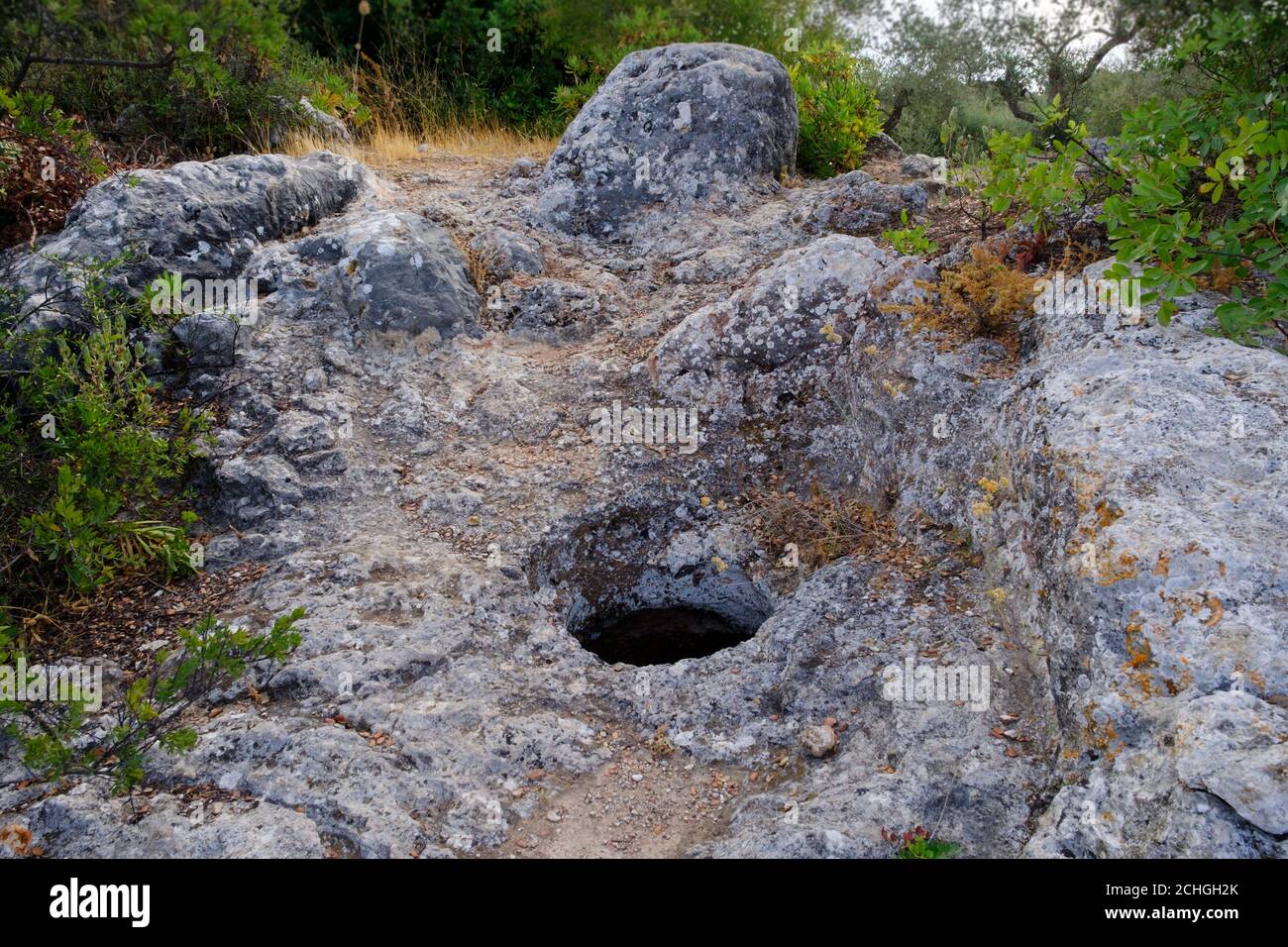 Mazmullar plateau walk and the Mozarabic archaelogical remains near Comares, Malaga, Axarquia, Andalucia Spain Stock Photo