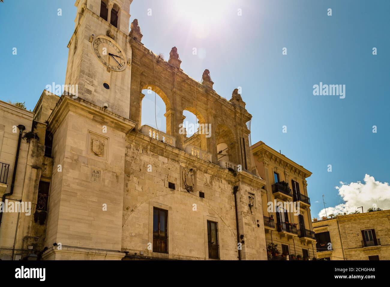 BARI, ITALY - SEPTEMBER 1, 2020: sunlight is enlightening Palazzo del Sedile in Bari Stock Photo