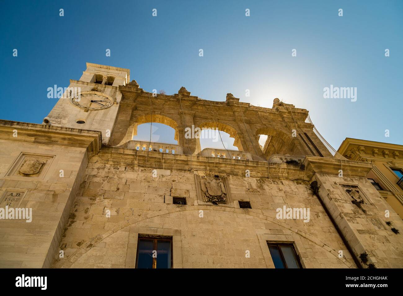 BARI, ITALY - SEPTEMBER 1, 2020: sunlight is enlightening Palazzo del Sedile in Bari Stock Photo