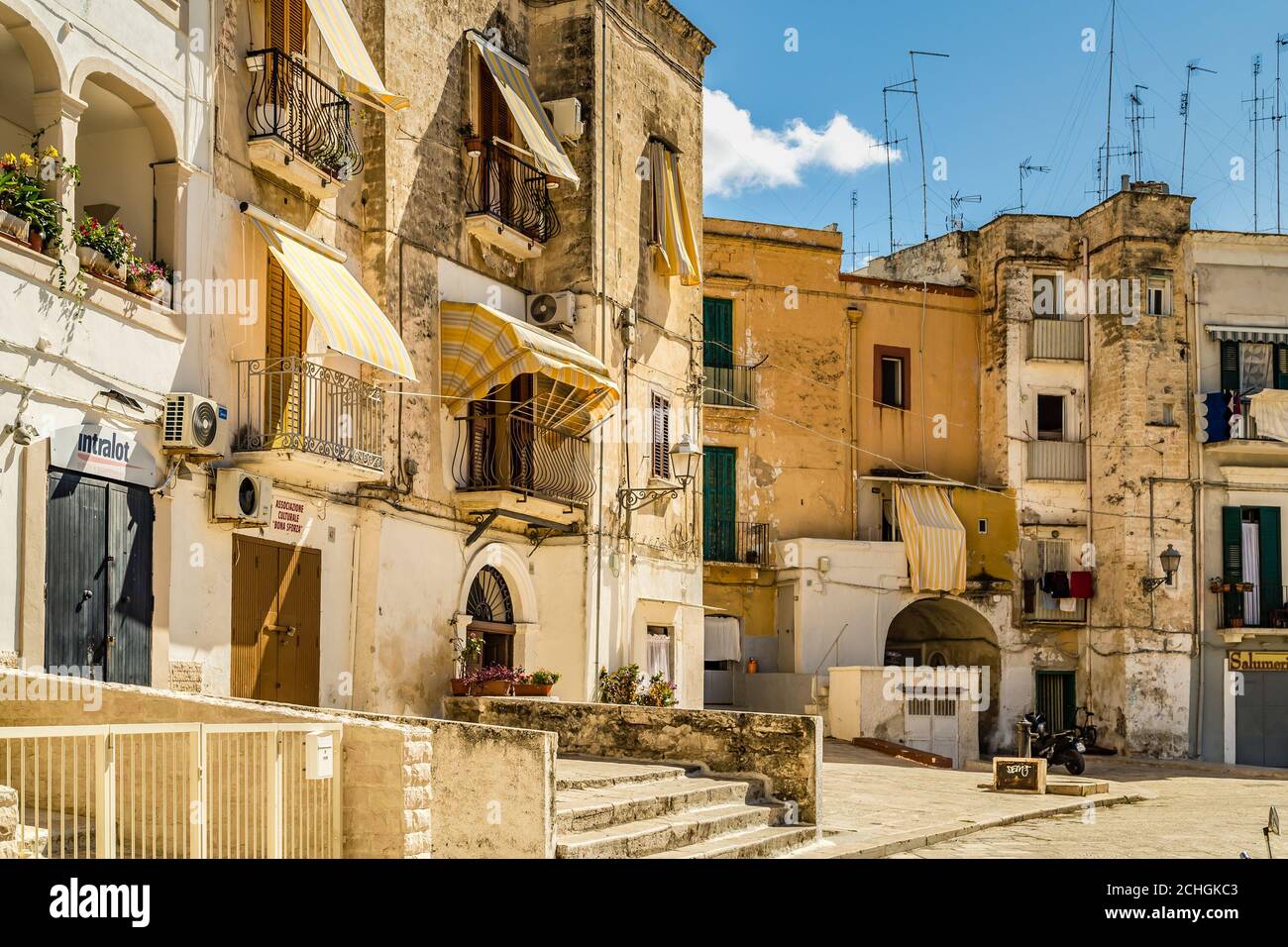 BARI, ITALY - SEPTEMBER 1, 2020: sunlight is enlightening the street of Bari Vecchia Stock Photo