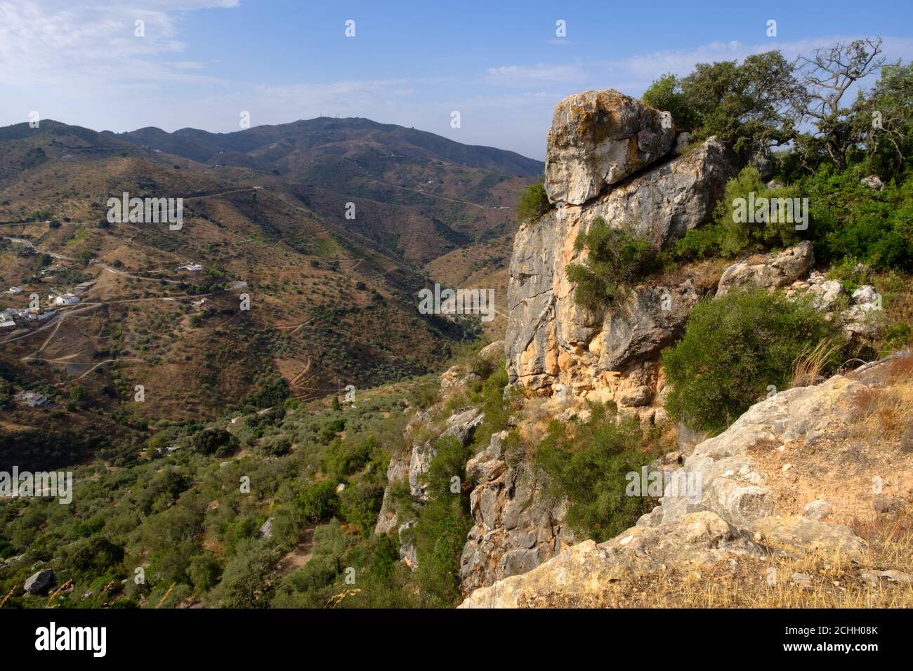 Mazmullar plateau walk and the Mozarabic archaelogical remains near Comares, Malaga, Axarquia, Andalucia Spain Stock Photo