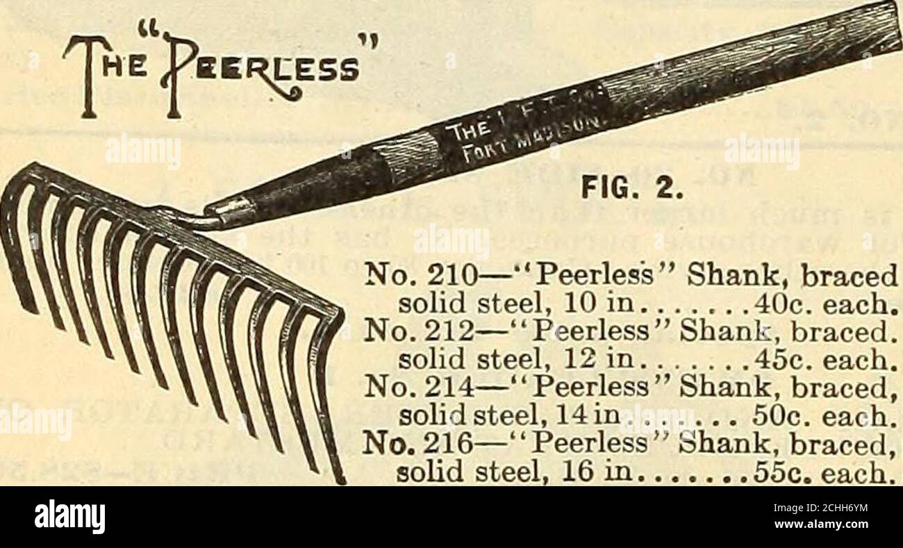 . Griffith & Turner Co : farm and garden supplies . —Priie Bow, Braced Rake, solid ■teel, 15 teeth, retail price 75c. each. FIG. 9 MANURE FORKS. No. 4044—Four-tine Manure, long handle, strap ferrule, retail price.... 60c. each.No. C 444—Four-tine Manure, retail Price 50c. each. No. 444—Four-tine Manure, long handle, common ferrule, retail price. 50c. each.No. 23—Oval Four-tine, light, not strapped 50c. each. No. 124—Four-tine, patent locked, strapped 60c. each. No. 605—Five-tine, strapped, long handle 85c. each. No. 606—Six-tine, strapped, long handle $1.00 each. No. 1106—Pat. locked, extra he Stock Photo