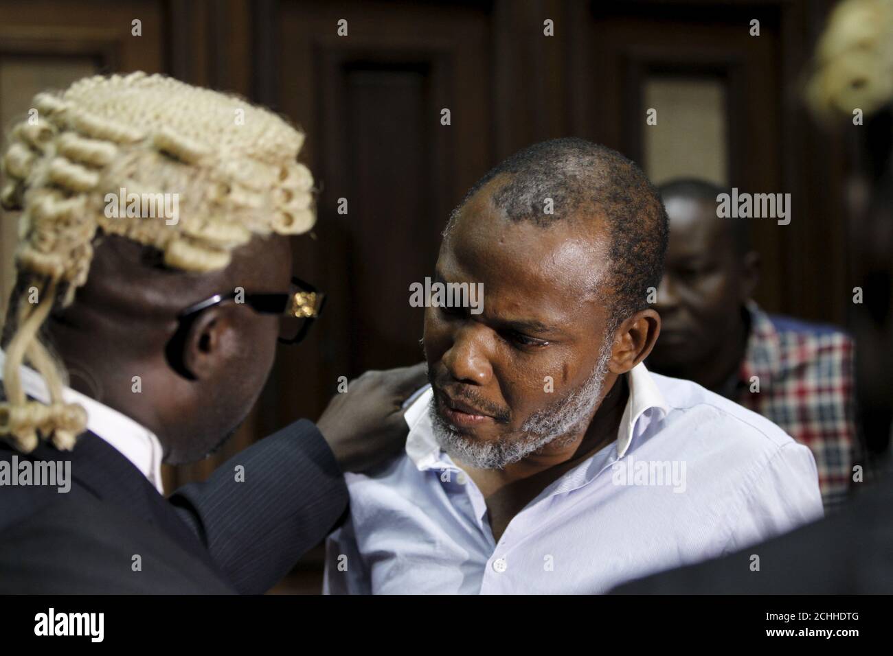 Indigenous People Of Biafra Ipob Leader Nnamdi Kanu Is Seen With His Counsel At The Federal High Court Abuja Nigeria January 20 2016 Reuters Afolabi Sotunde Stock Photo Alamy