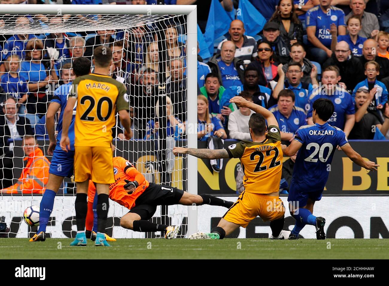 Soccer Football Premier League Leicester City Vs Brighton Hove Albion Leicester Britain August 19 17 Leicester City S Shinji Okazaki Scores Their First Goal Reuters Darren Staples Editorial Use Soccer Football Premier League Leicester City Vs Brighton Hove Albion Leicester Britain August 19 17 Leicester City S Shinji Okazaki Scores Their First Goal Reuters Darren Staples Editorial Use