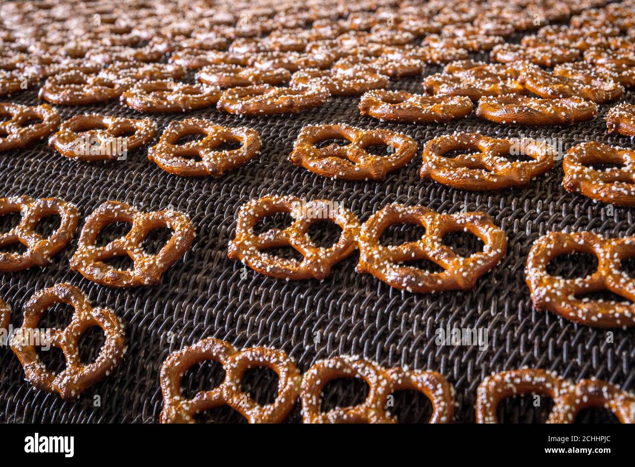 Pretzels being baked in commercial bakery, USA Stock Photo Alamy