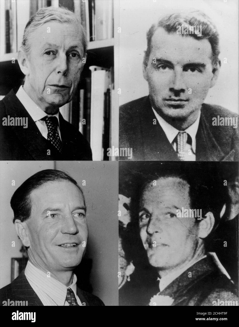 Clockwise from top left: Anthony Blunt, Guy Burgess (who died in Moscow in 1963), Donald MacLean and Kim Philby, who tipped off Burgess and MacLean in 1951 forcing them to defect and then defecting himself in 1963. Blunt's treachery as a recruiter for the KGB at Cambridge in the 1930s was exposed in 1979, but he escaped prosecution. **The Anthony Blunt image is not for use by television** Stock Photo