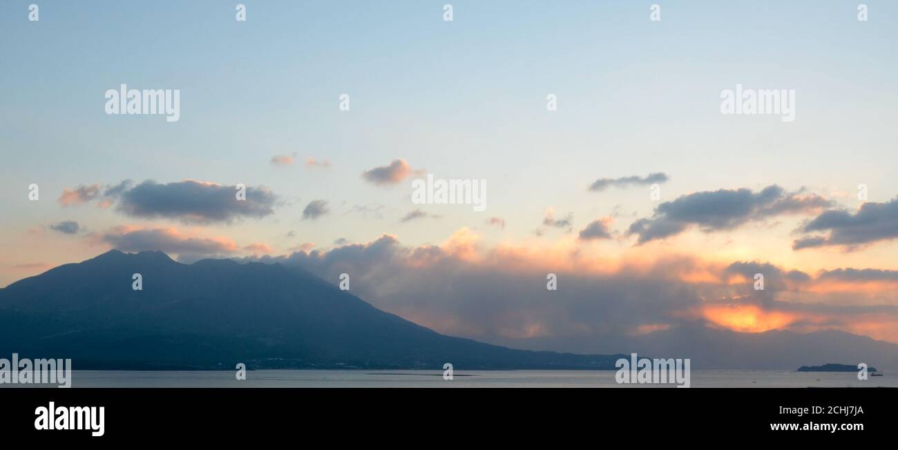 Sunrise at Kagoshima Bay Stock Photo
