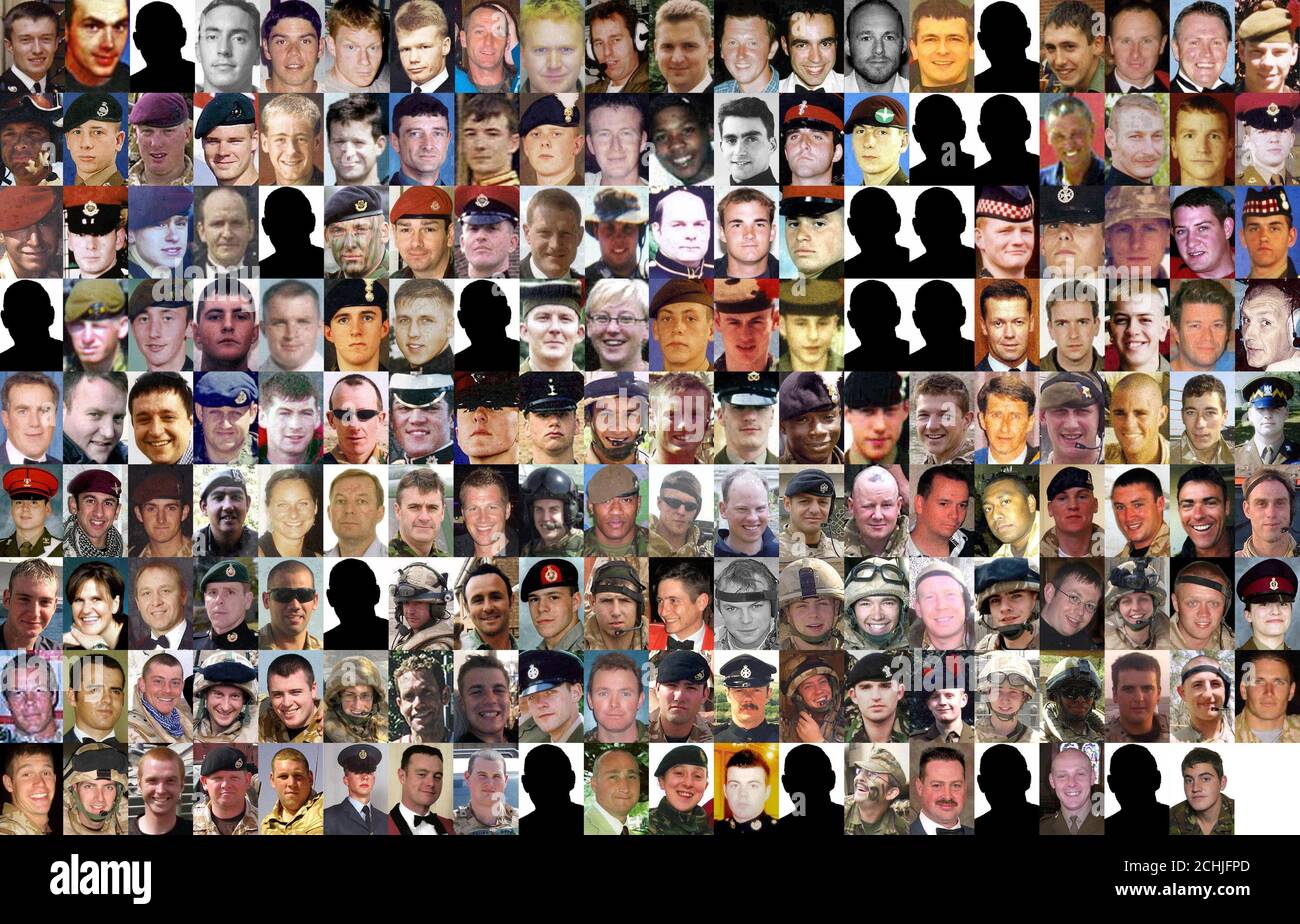 FULL RESOLUTION VERSION CAN BE DOWNLOADED FROM MEDIAPOINT OR PAPHOTOS.COM.  Full caption for picture will be transmitted as a story: MEMORIAL Iraq Caption. Composite image of the 179 troops that died during the conflict in Iraq. Stock Photo