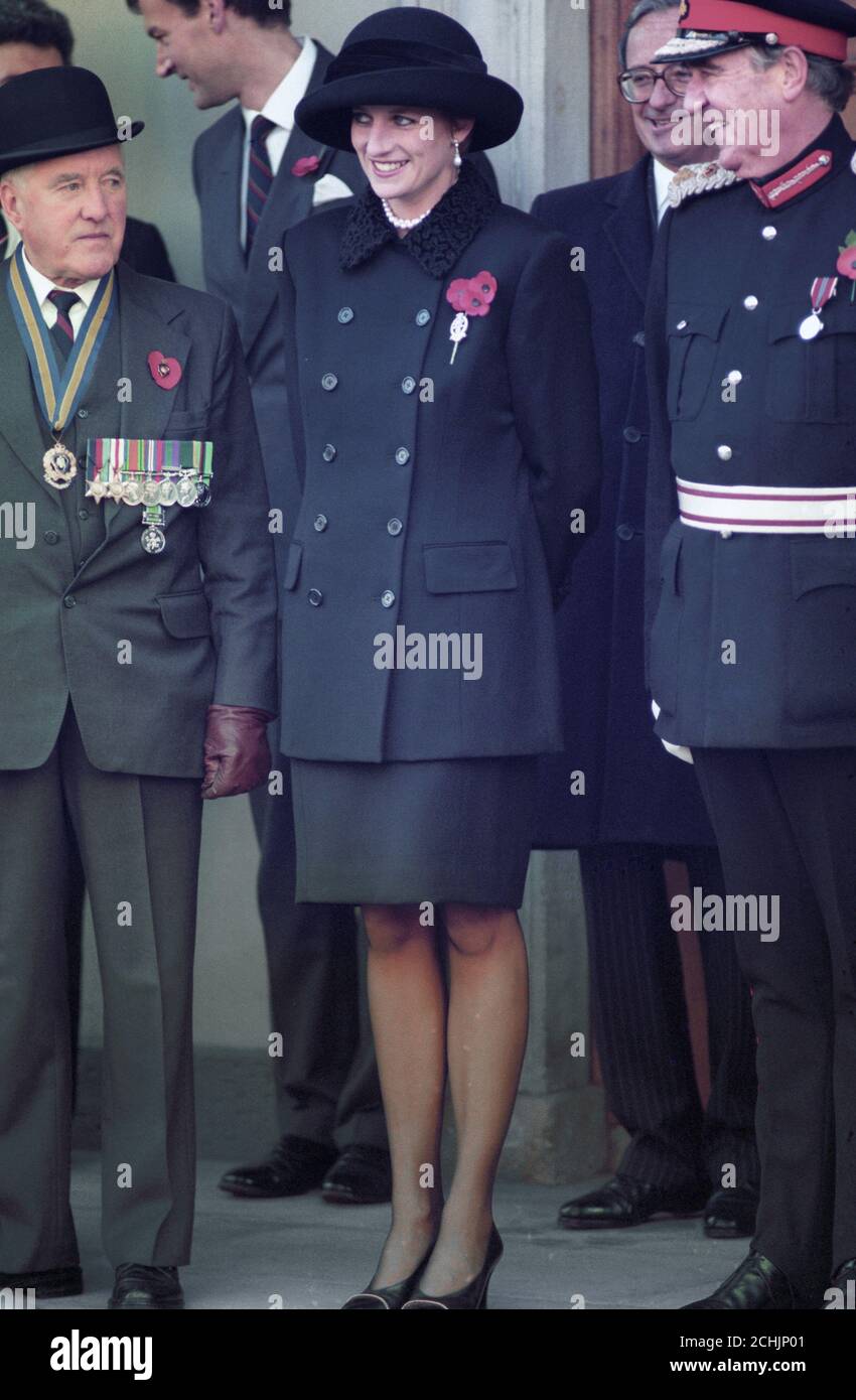Diana, Princess of Wales, stands during the Remembrance Day Service
