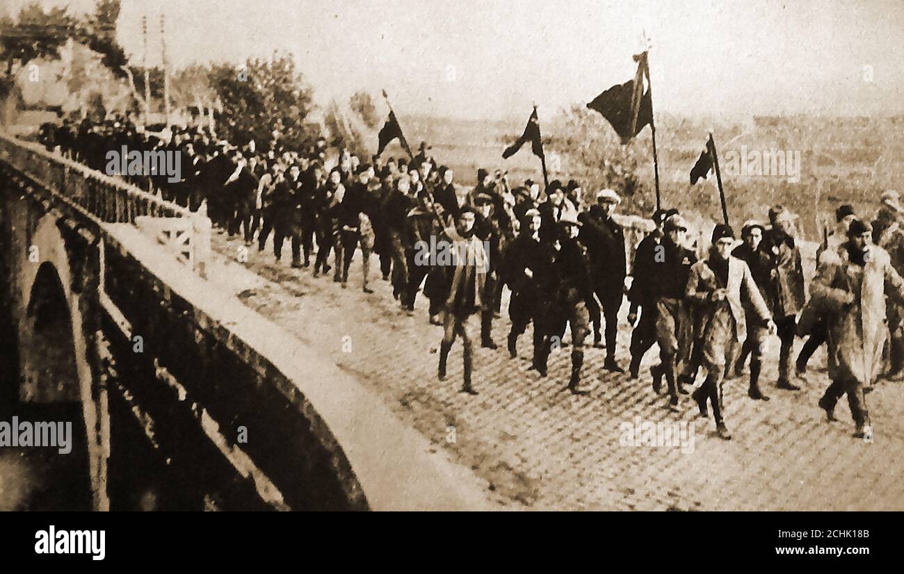 1922 Mussolini's Black Shirt fascists marching into Rome. Benito Amilcare Andrea Mussolini ( 1883 –  1945) was an Italian journalist & politician  who founded and led the National Fascist Party and    Prime Minister of Italy from the fascist coup d'état in 1922 to his deposition in 1943. Stock Photo