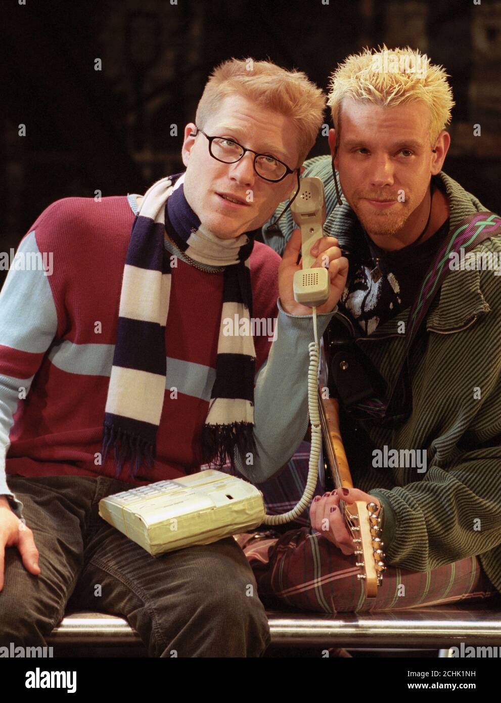 Anthony Rapp (l) and Adam Pascal recreate their roles in the hit Broadway musical 'Rent' for the new London production of the show, to open at the Shaftesbury Theatre on 12 May. Pascal plays Roger Davis and Rapp plays Mark Cohen. Stock Photo