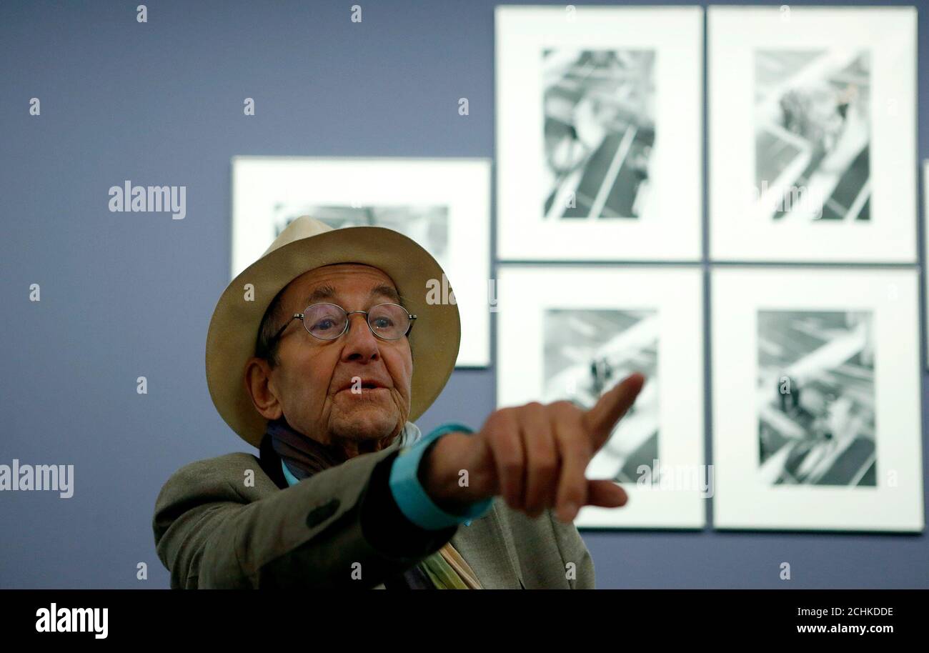 Swiss photographer Rene Burri gestures during a media preview of his exhibition 'Doppelleben' ('A Double Life') at the Museum fuer Gestaltung in Zurich June 4, 2013. The exhibition is opened to the public from June 5 to October 13, 2013.  REUTERS/Arnd Wiegmann (SWITZERLAND - Tags: ENTERTAINMENT HEADSHOT) Stock Photo
