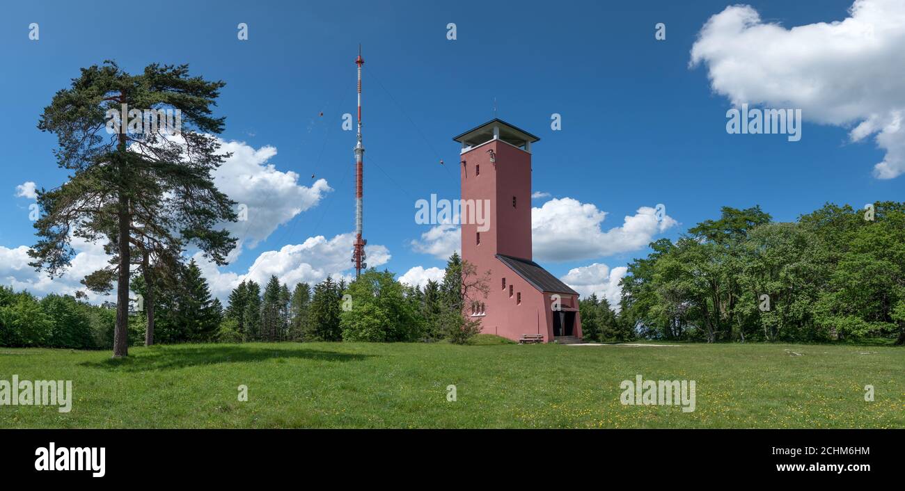 Raichberg Tower and transmission mast on the Raichberg near Albstadt, Germany Stock Photo