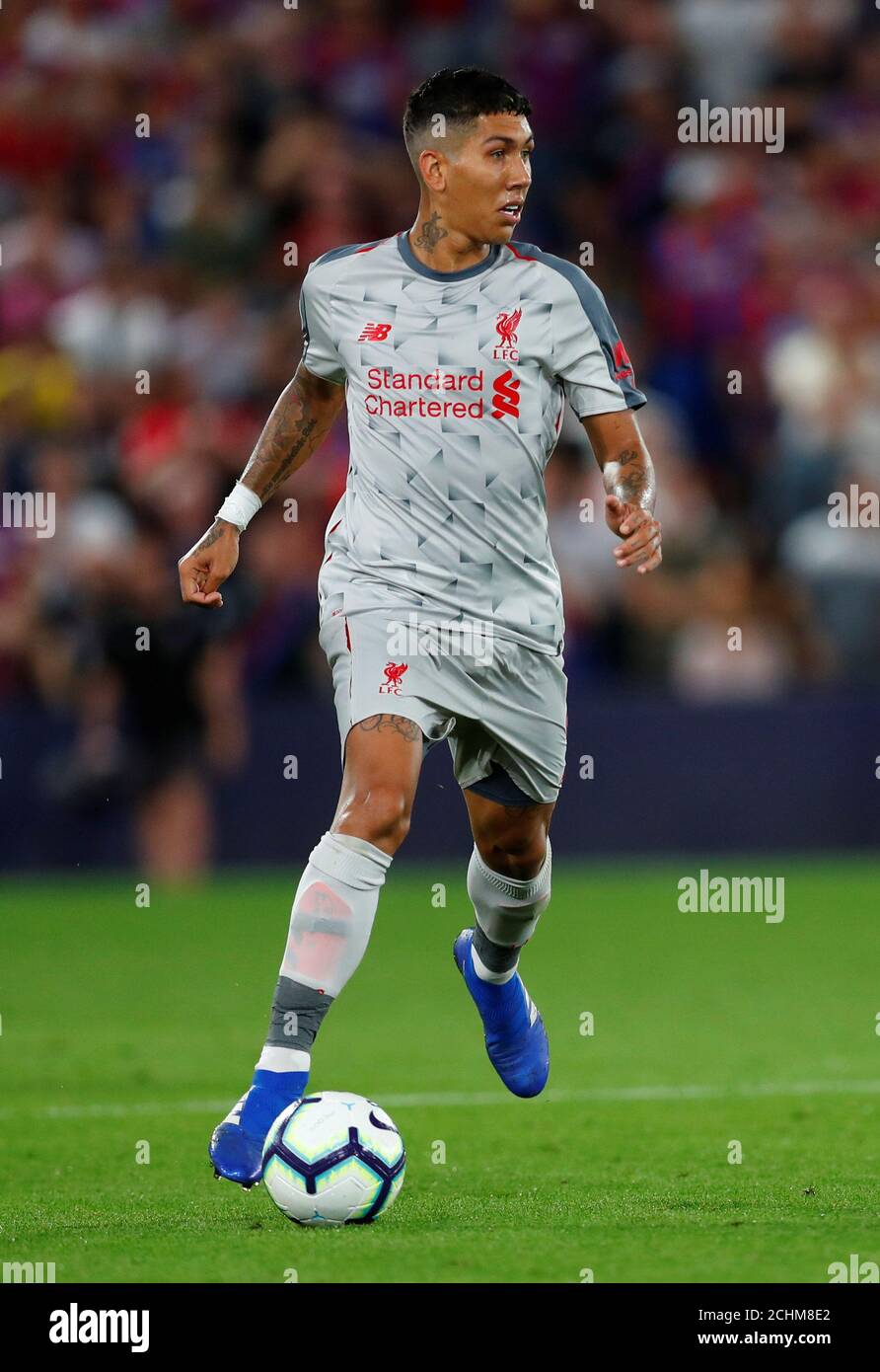 Soccer Football - Premier League - Crystal Palace v Liverpool - Selhurst Park, London, Britain - August 20, 2018 Liverpool's Roberto Firmino REUTERS/Eddie Keogh EDITORIAL USE ONLY. No use with unauthorized audio, video, data, fixture lists, club/league logos or "live" services. Online in-match use limited to 75 images, no video emulation. No use in betting, games or single club/league/player publications. Please contact your account representative for further details. Stock Photo