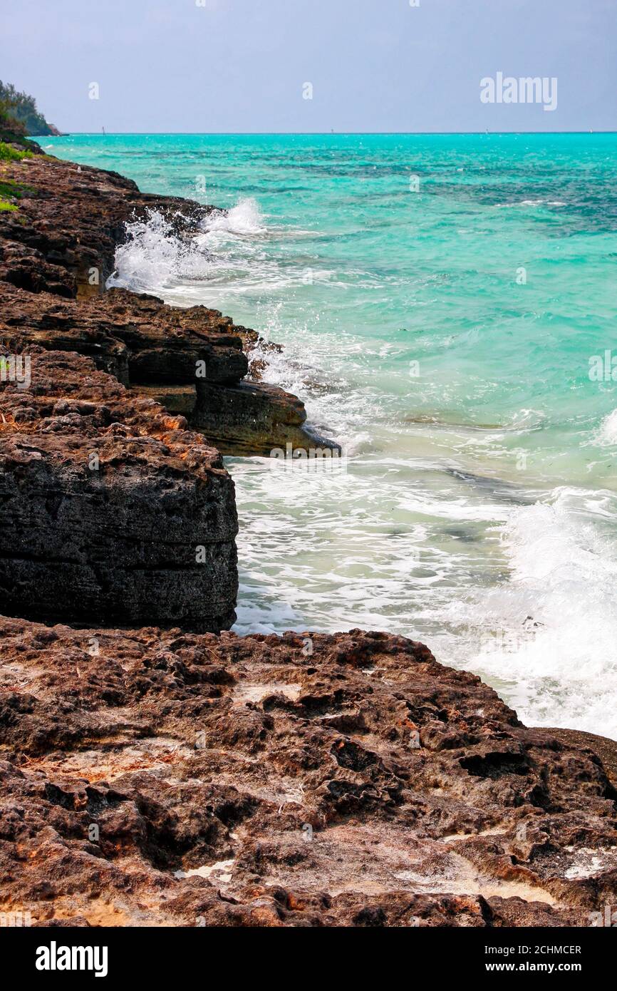 Hog Bay, aqua water, rocky coastline, nature, Atlantic Ocean, nature, marine scene, Sandys Parish; Bermuda Stock Photo