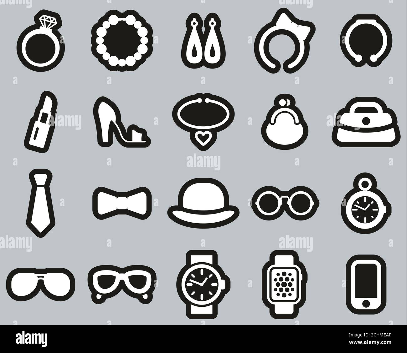 Accessories Icons White On Black Sticker Set Big Stock Photo - Alamy