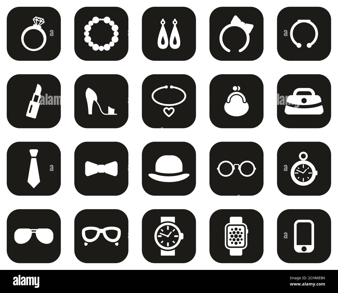 Accessories Icons White On Black Flat Design Set Big Stock Photo - Alamy