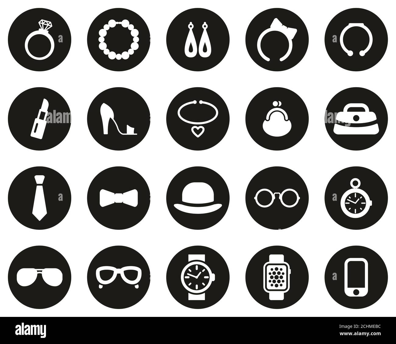Accessories Icons White On Black Flat Design Circle Set Big Stock Photo ...