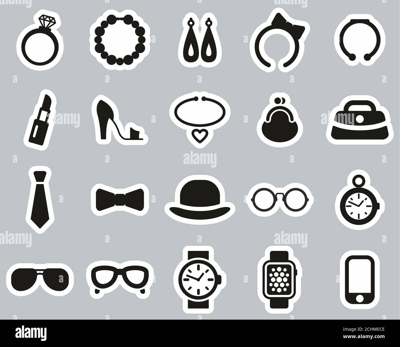 Accessories Icons Black & White Sticker Set Big Stock Photo - Alamy