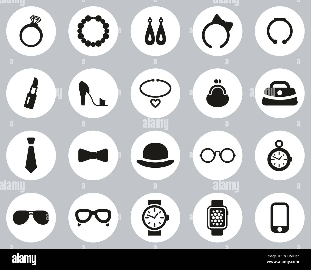 Accessories Icons Black & White Flat Design Circle Set Big Stock Photo ...