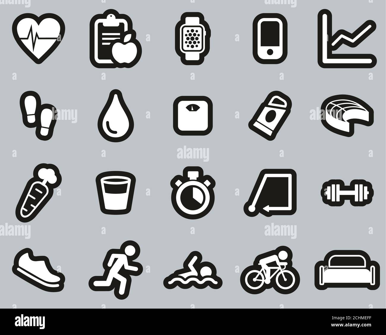 Activity Tracker Icons White On Black Sticker Set Big Stock Photo - Alamy