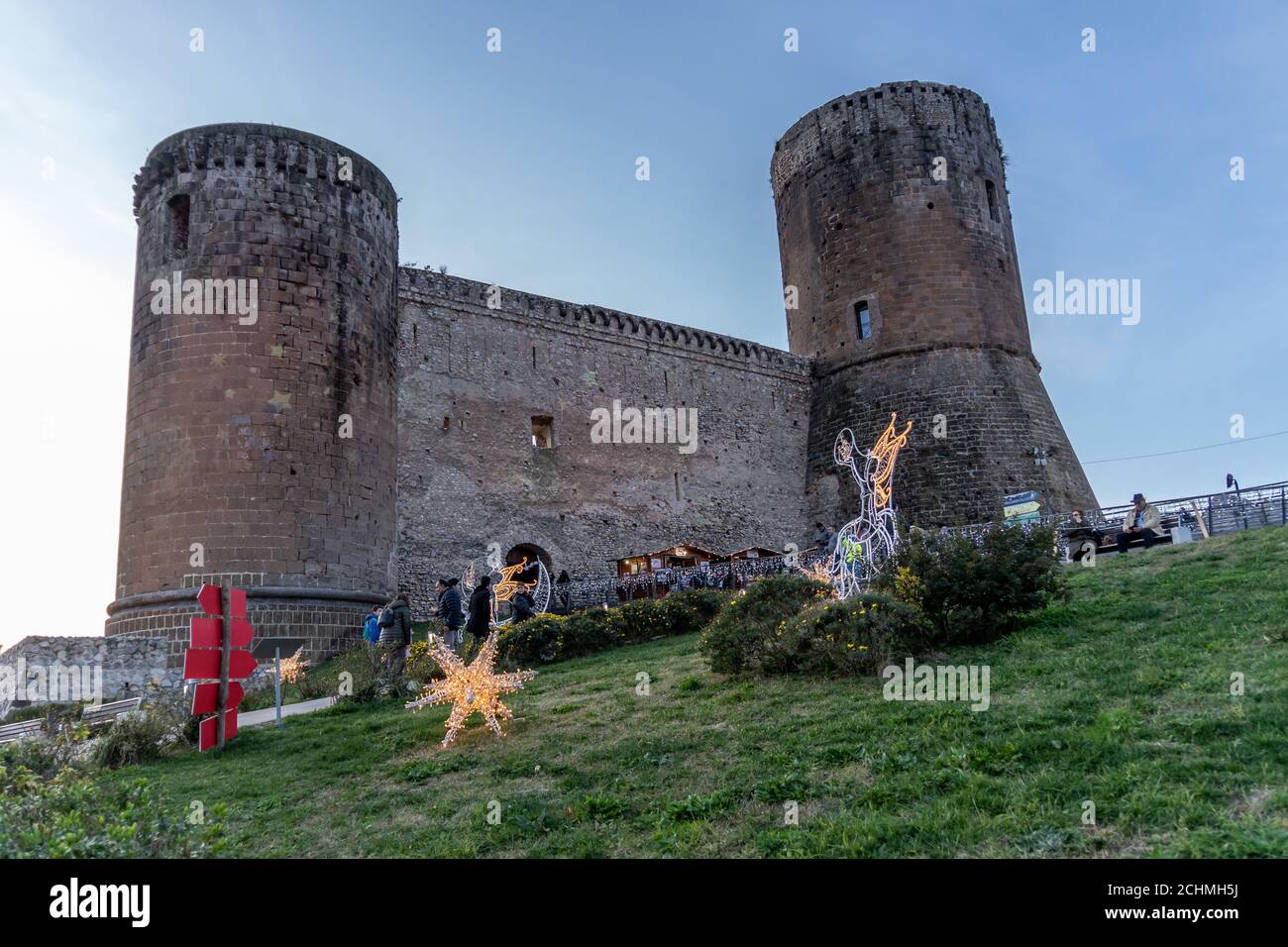 Lettere, Naples, Italy, December 2019: The Medieval Castle of Lettere during the Christmas time, with lights and Christmas markets. Stock Photo