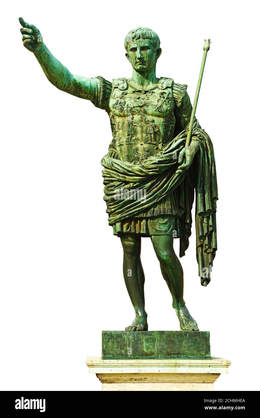 Statue of Augustus in Rome, Italy. Born as Gaius Octavius, Augustus was the founder of the Roman Empire and its first Emperor. Stock Photo