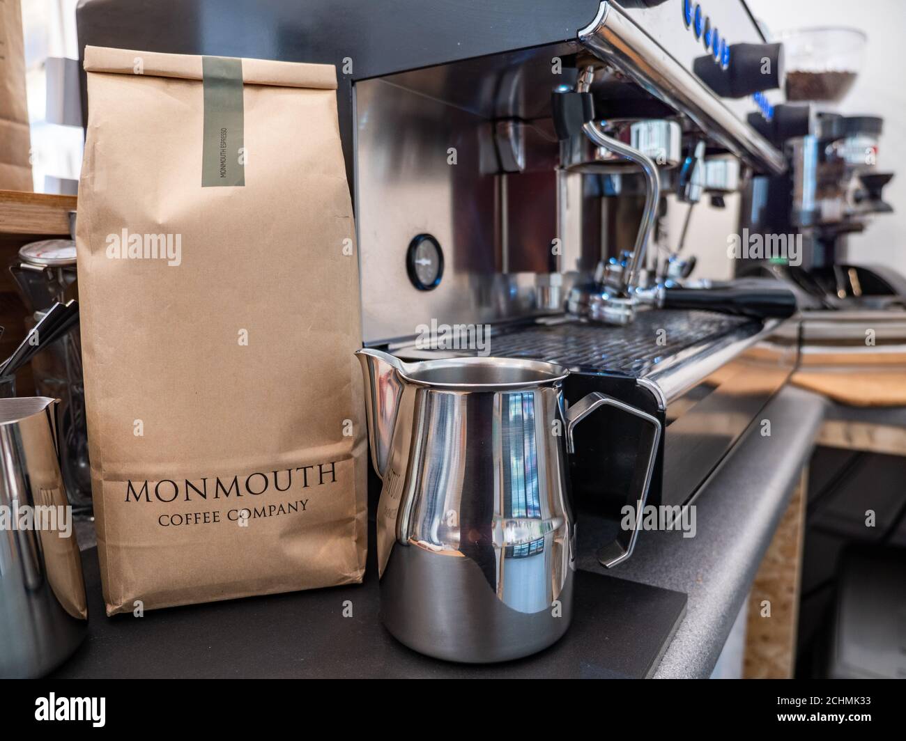 Monmouth Coffee Company, London. A commercial espresso coffee machine