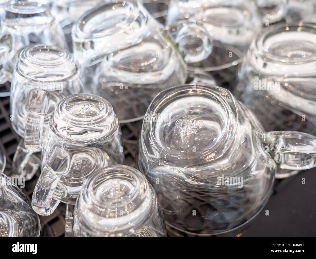 Glass Coffee Cups. Full frame stacked glass coffee cups on the heating
