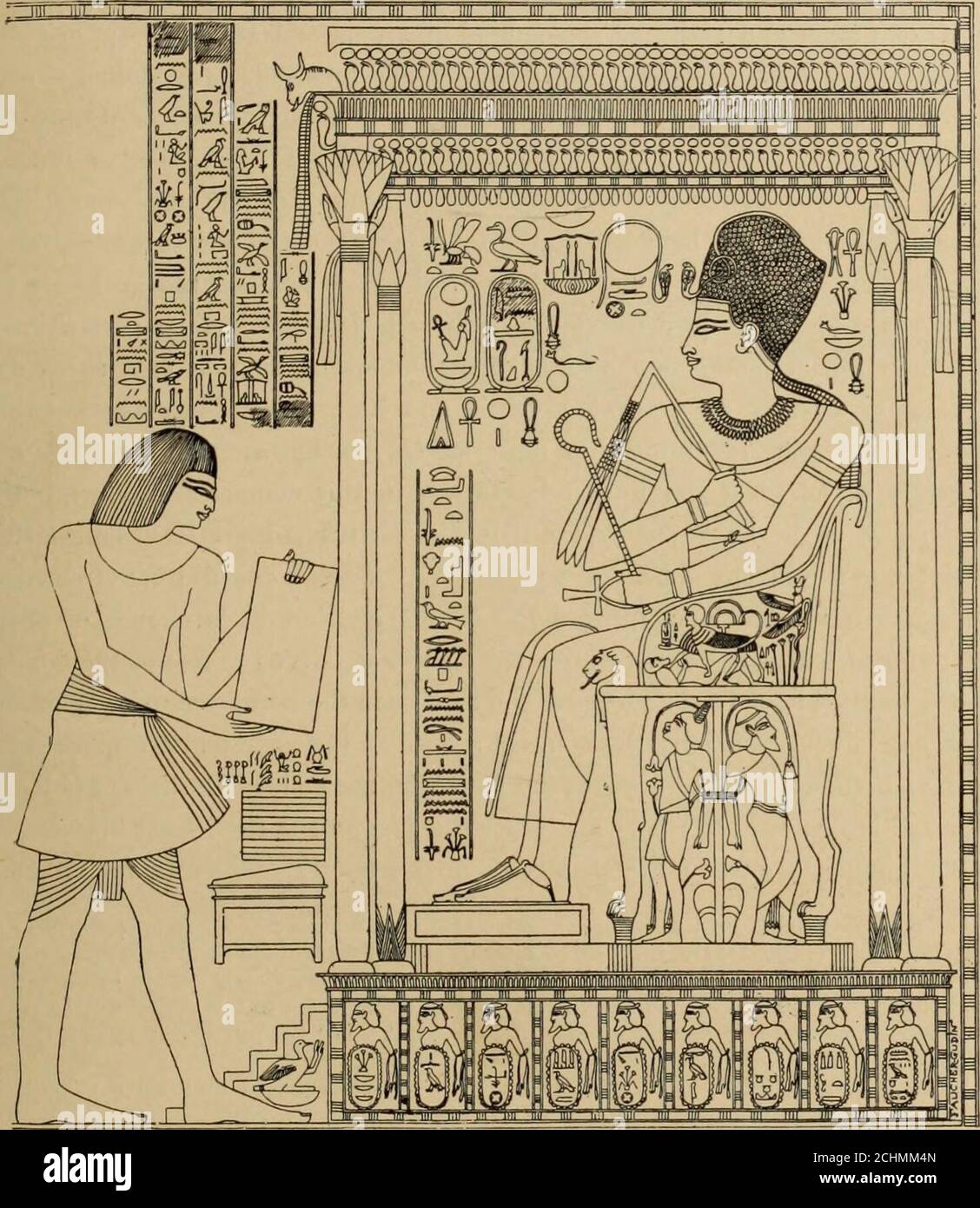 . The dawn of civilization: Egypt and Chaldaea . clown to us, is mentioned by Ûni ;this is Queen Amîtsi, wife of Mirirî-Papi I. of the VIth dynasty (E. de Rouge, Becherches sur lesmonuments, p. 121; cf. Erman, Commentar zur Inschrift des Una, in the Zeitschrift, 1881, pp. 10, 11). 5 It would seem that Queen Mirisônkhû (Mariette, Les Mastabas, p. 183 ; Lepsius, Denhm., ii.14, 26), wife of Khephren, was the daughter of Kheops, and consequently her husbands sister (E. deRouge, Becherches sur les monuments quon peut attribuer aux six premières dynasties de Manéthon,pp. 61, 62). 6 The preamble of t Stock Photo