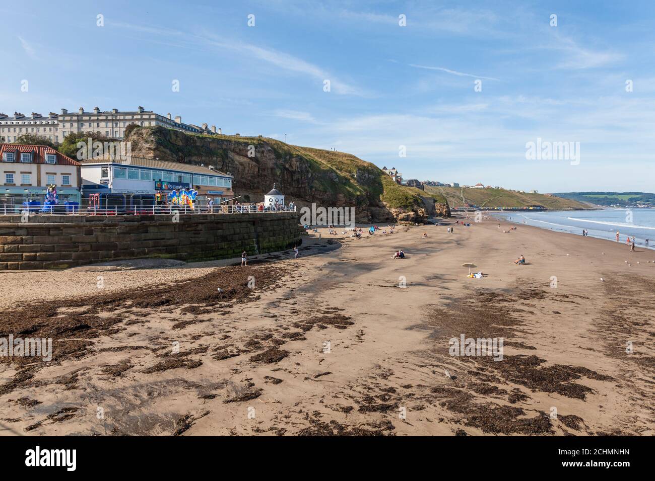 The beach and West cliff at Whitby,North Yorkshire,England,UK Stock