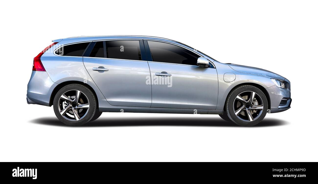 Swedish station wagon car side view isolated on white background Stock