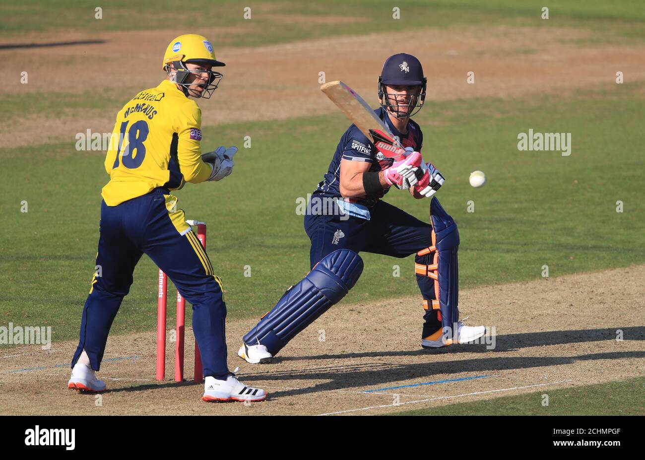Kent Spitfire's Heino Kuhn hits a four during the Vitality Blast T20 match at the Ageas Bowl, Southampton. Stock Photo