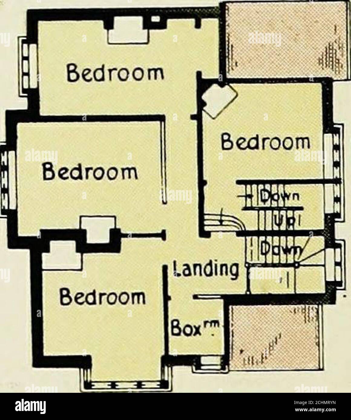 . The modern home; a book of British domestic architectvre for moderate incomes; a companion volvme to 'The British home of to-day'; . ExisfinS fledge ^=^ „   Ground floor plan.. One Bedroomover rirsrHoorplan. (hartes Spooner drchitect- DESIGN FOR A SMALL FARM-HOUSE AT STEEPLE CLAYDON, BUCKS, FOR HENRY ARTHUR JONES, ESQ. Charles Spooner, Architect 33 HU Wft. «O f- D O o KW o Stock Photo