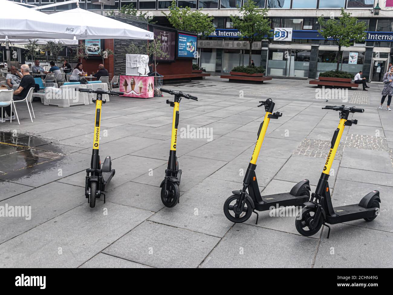 beebee is the first electric scooter sharing service that started working today on the streets of Sarajevo Stock Photo