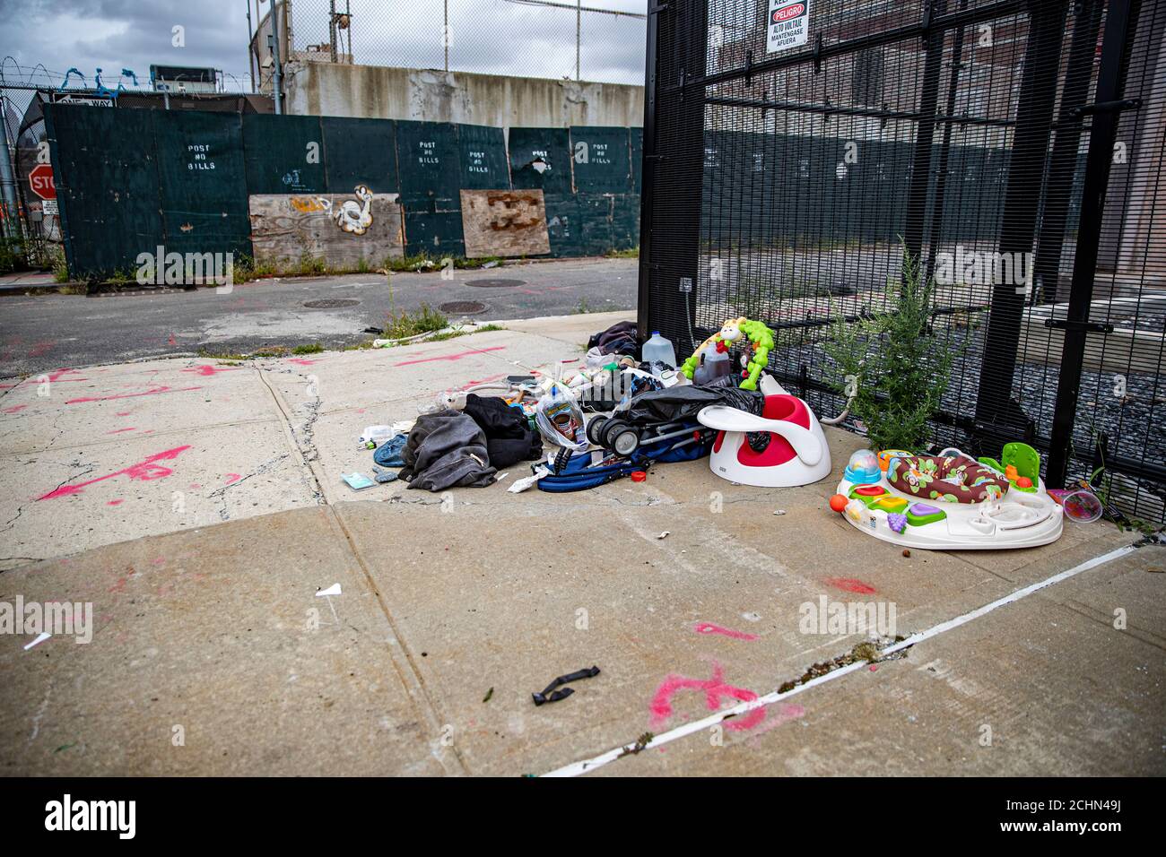 Garbage on the streets of the Vinegar Hill section of Brooklyn, New