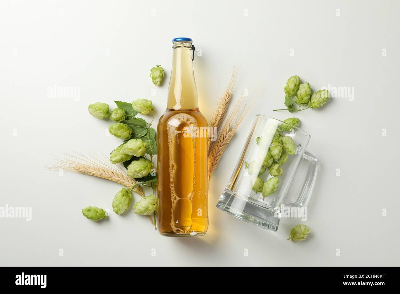 Wheat, hop and beer on white background Stock Photo Alamy