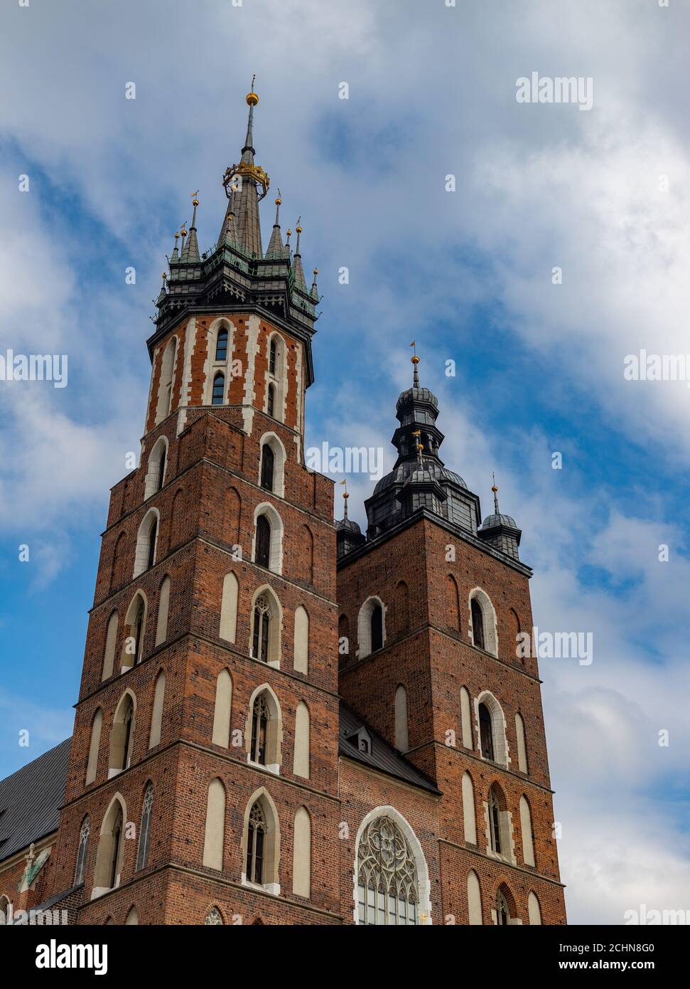 A picture of one iconic St. Mary's Basilica, in Krakow. Stock Photo