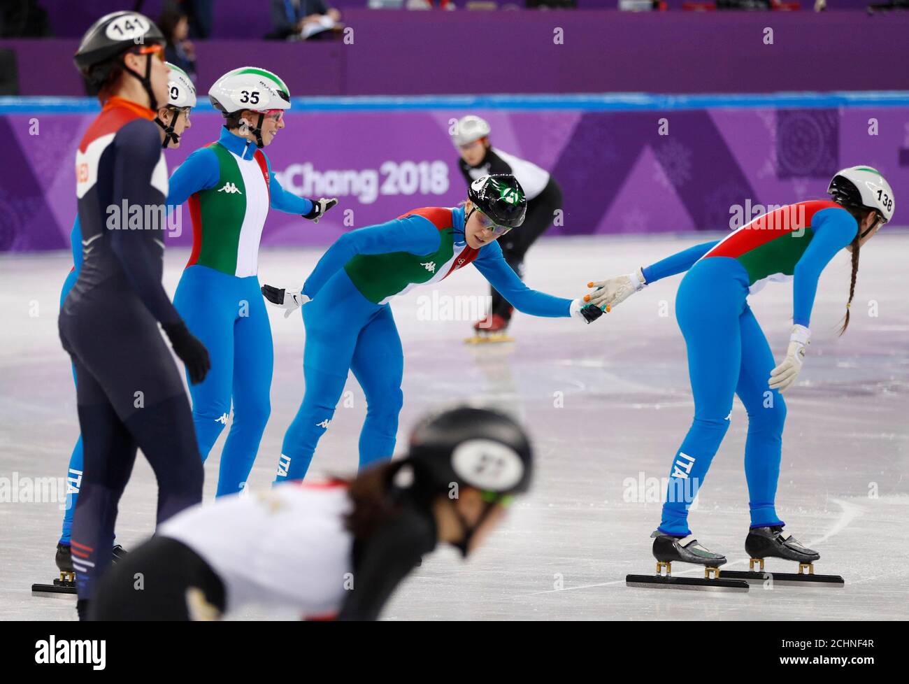 Short Track Speed Skating Events – Pyeongchang 2018 Winter Olympics – Women's  3000m Relay Competition – Gangneung Ice Arena - Gangneung, South Korea –  February 10, 2018 - Italy's Arianna Fontana, Lucia