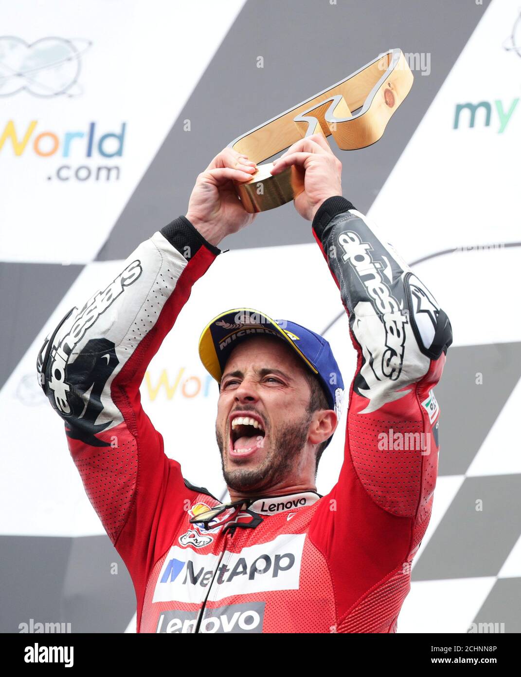 MotoGP - Austrian Grand Prix - Red Bull Ring, Spielberg, Austria - August  11, 2019 Ducati Team's Andrea Dovizioso celebrates on the podium with  trophy after winning the MotoGP race REUTERS/Lisi Niesner Stock Photo -  Alamy