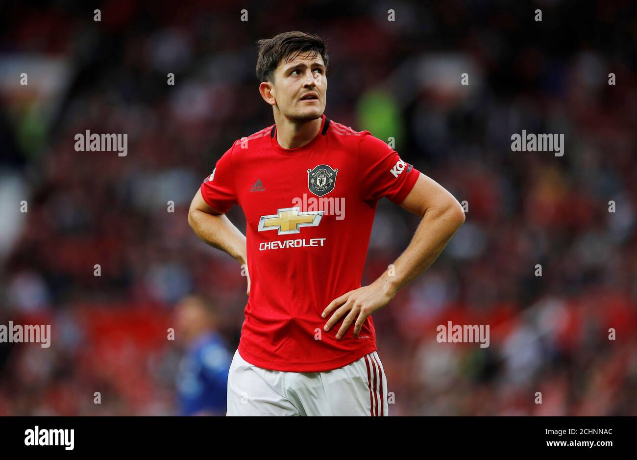 Soccer Football - Premier League - Manchester United v Chelsea - Old Trafford, Manchester, Britain - August 11, 2019  Manchester United's Harry Maguire reacts    REUTERS/Phil Noble  EDITORIAL USE ONLY. No use with unauthorized audio, video, data, fixture lists, club/league logos or 'live' services. Online in-match use limited to 75 images, no video emulation. No use in betting, games or single club/league/player publications.  Please contact your account representative for further details. Stock Photo