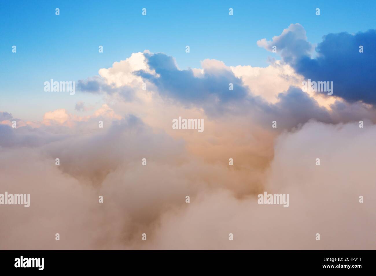 Beautiful sunset cloudy sky from aerial view. Airplane view above ...