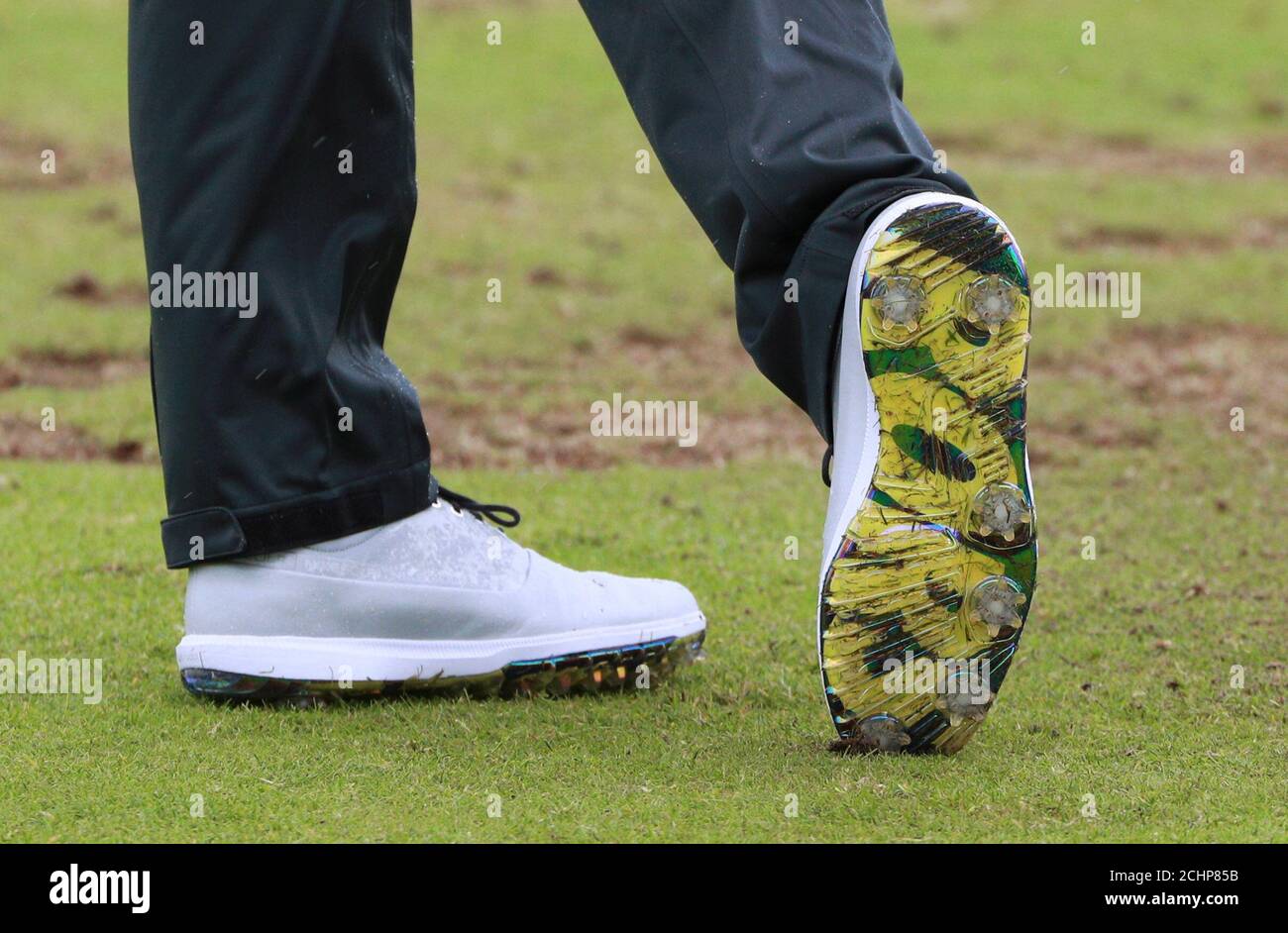 A view of Northern Ireland's Rory McIlroy's shoes reading 'NASTY' during  day one of The Open Championship 2018 at Carnoustie Golf Links, Angus Stock  Photo - Alamy