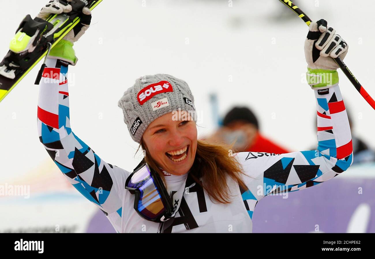 Alpine Skiing Fis Alpine Skiing World Cup Women S Downhill Altenmarkt Zauchensee Austria 15 01 17 Christine Scheyer Of Austria Celebrates On The Podium Reuters Leonhard Foeger Stock Photo Alamy