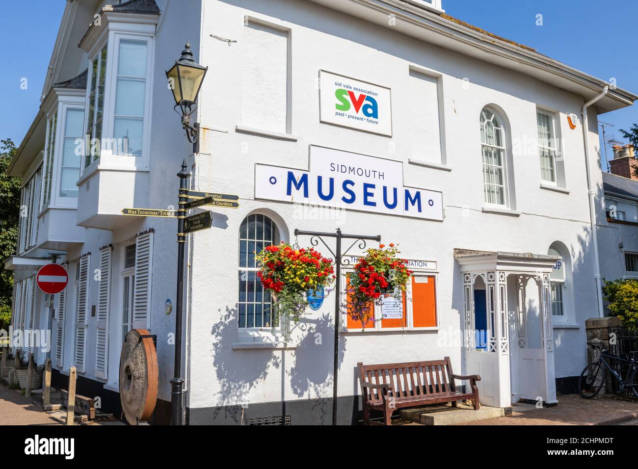 View of the Sidmouth Museum in Hope Cottage, a popular local attraction in Sidmouth, a coastal town in Devon on the Jurassic Coast World Heritage Site Stock Photo